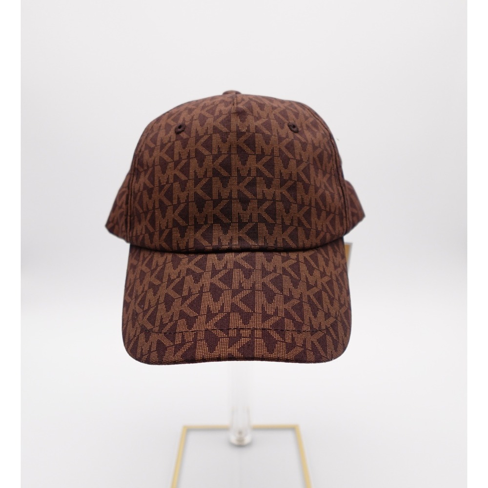 Michael Kors Signature Logo Baseball Cap Brown MK Monogram Hat Gold Hardware NEW